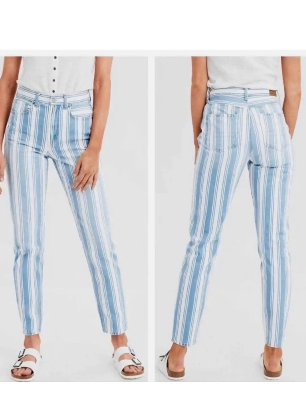 American Eagle Outfitters Light Blue & White Striped Cropped Jeans